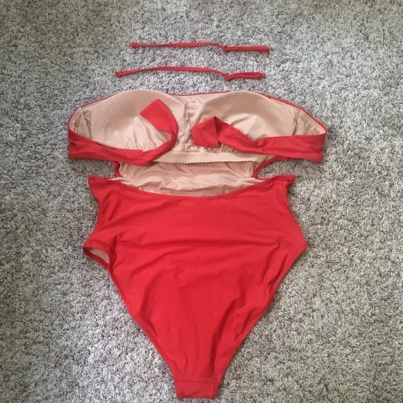 J. Crew Womens Cutout Tie Back One Piece Swimsuit size 12 Red - Picture 5 of 7